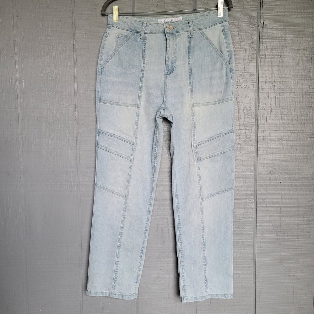 Indigo Rein Juniors' High-Rise Seamed Straight-Leg Cargo Style Jeans. Size 11